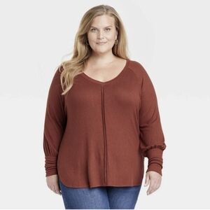 Knox Rose Rust V-Neck Knit Top XXL